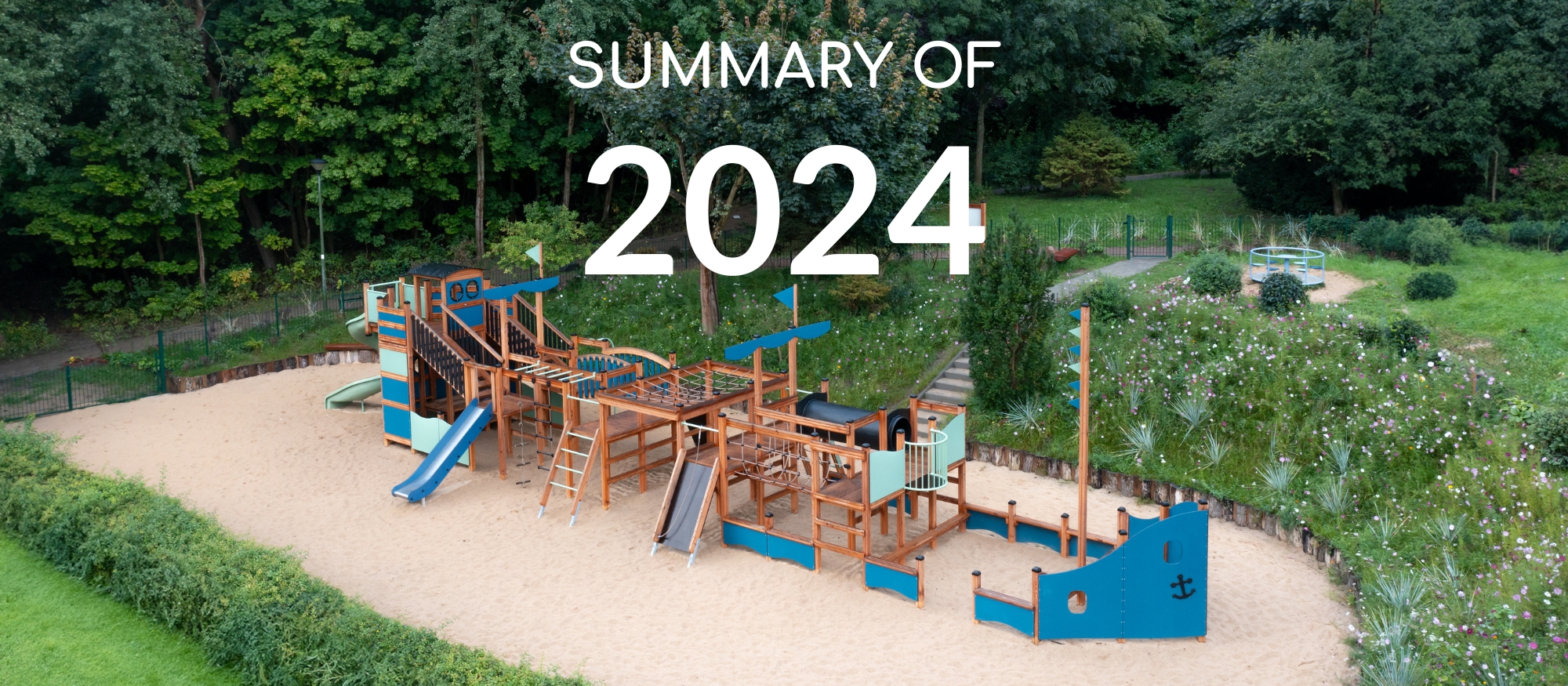 Image of a playground in nature with an added text 