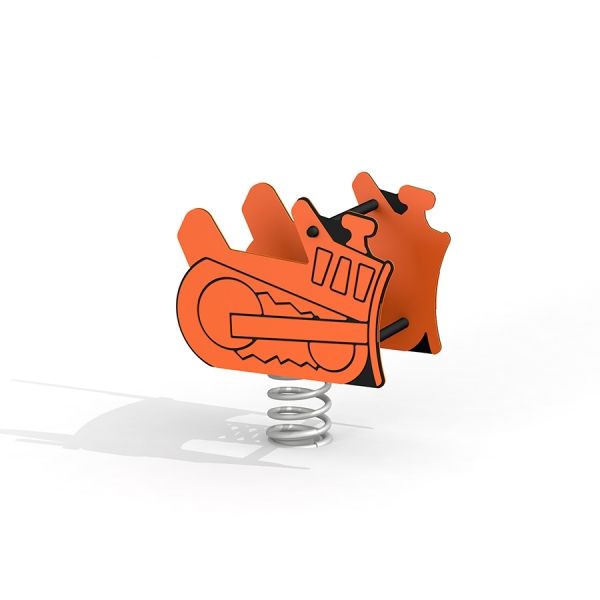 Ressort à bascule Bulldozer orange pour aires de jeux.