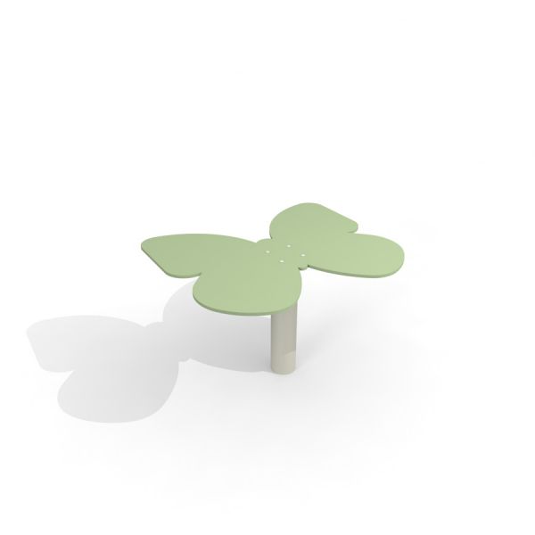 Butterfly Table avec un dessus vert en forme de papillon.