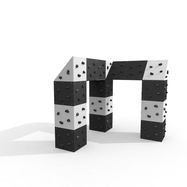 Structure de aire de jeux Climbing cubes avec panneaux noirs et blancs.
