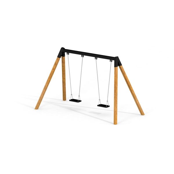 Double Safety Seat double swing avec cadre en bois et sièges noirs