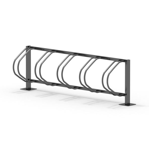 Support à vélos en métal avec six emplacements pour sécuriser les vélos.