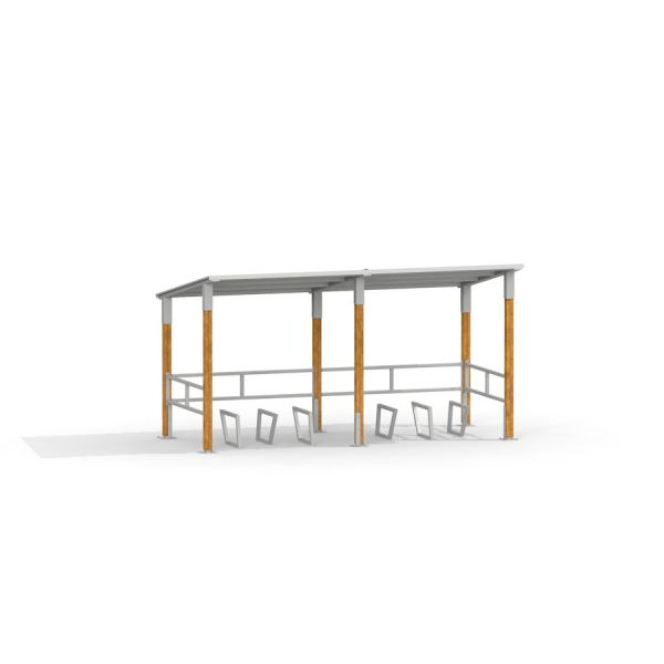 Abri moderne Bike Parking III avec poteaux en bois et toit en métal