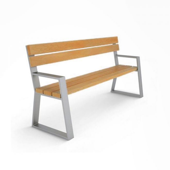 Tallin Bench moderne en bois avec structure en acier.