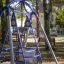 Wheelchair Swing dans un parc entouré d'arbres et de bancs