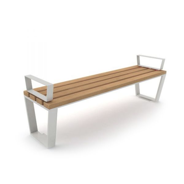 Ryga Bench w/ Armrests - banc moderne en bois avec accoudoirs en métal