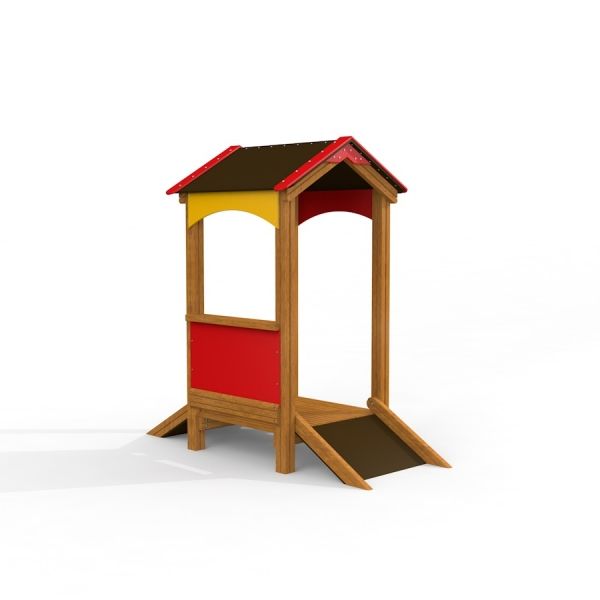 Sand Pavilion single playhouse avec une structure en bois et des panneaux et un toit colorés
