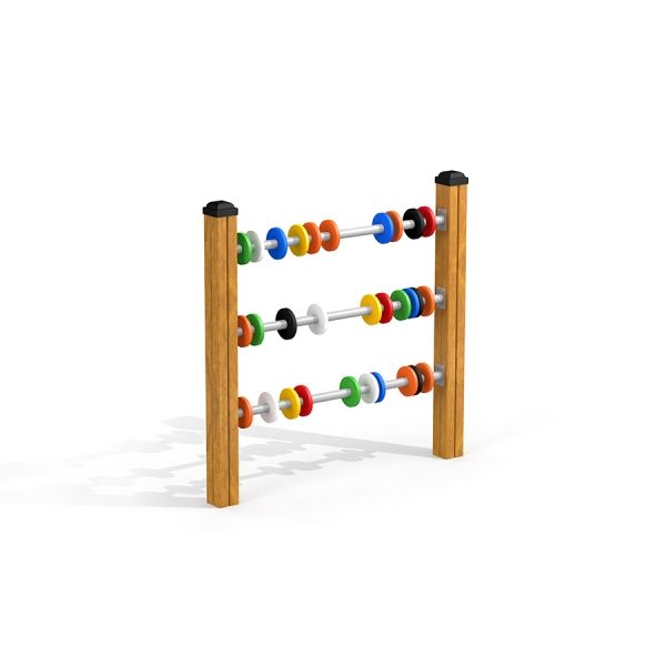 Structure de jeu extérieure en bois Abacus avec des perles colorées pour enfants.