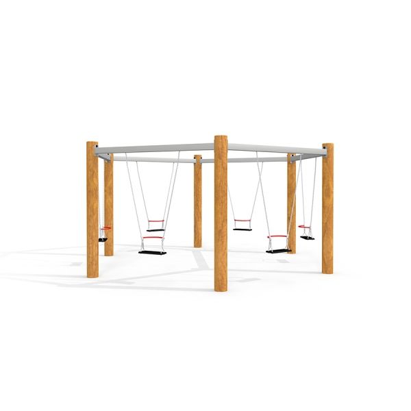 Six Arm Swing Nature (multiple swing) avec poteaux en bois et cadre métallique