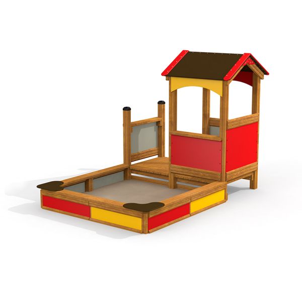 Villa sandbox with a playhouse, structure de jeu en bois colorée pour enfants