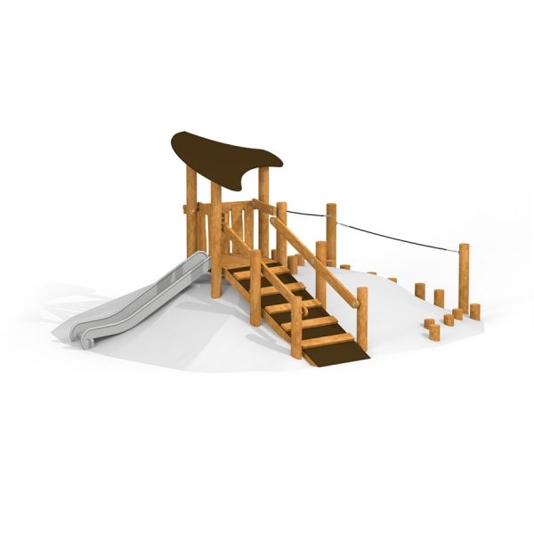 Structure de jeu en bois avec toboggan et escalier d’escalade Hekla.