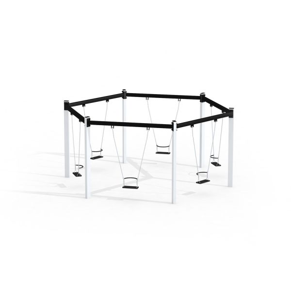Équipement de jeu Six Arm Swing Silver (multiple swing) dans une disposition hexagonale.