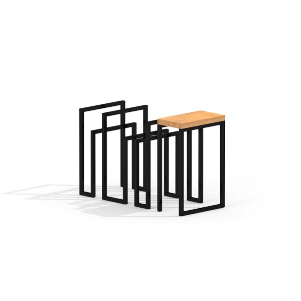 Thor bike stand with shelf, cadre en métal avec plateau en bois.