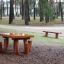 Ensemble de sièges de terrain de jeu extérieur en bois Table Nature with 4 stools dans une zone forestière