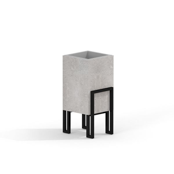 Thor bin en béton avec support en métal noir.