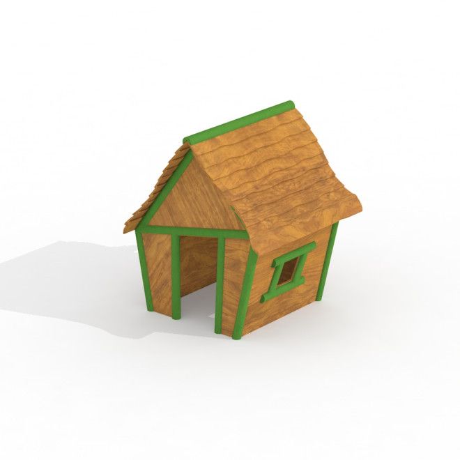 Maison de jeu en bois Crooked House avec bordures vertes pour équipement de terrain de jeu