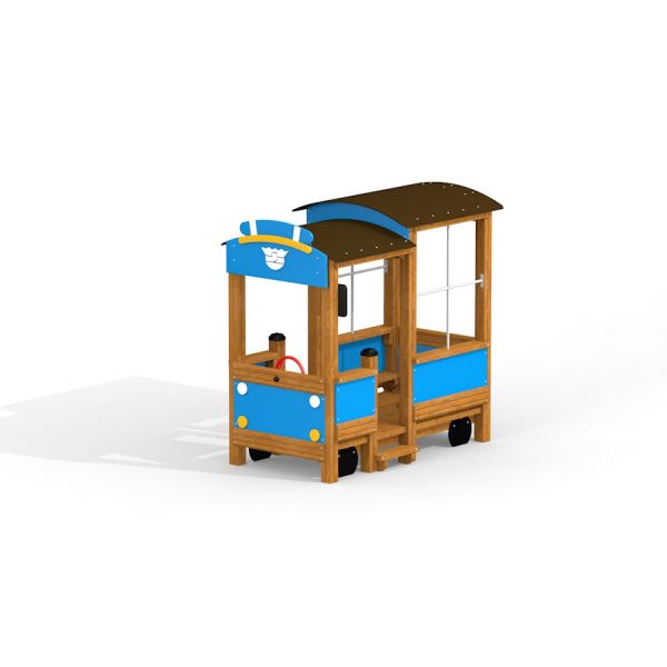 Structure de jeu en bois Police truck avec accents bleus.