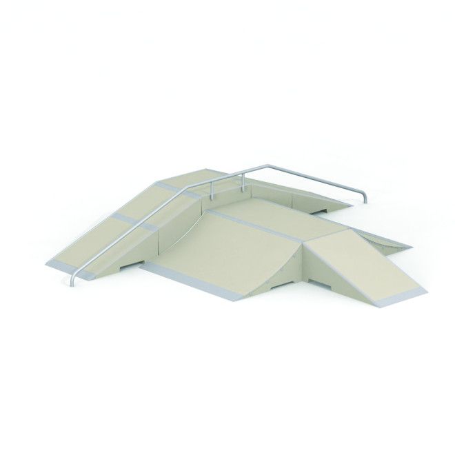 Rampe de skatepark Fun Box 7 avec garde-corps métalliques pour les sports de plein air