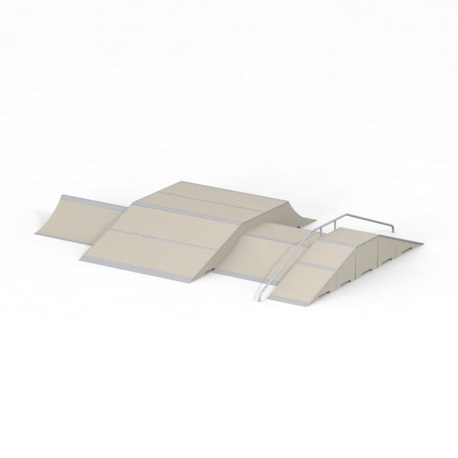 Obstacle de skatepark Fun Box 14 avec rampes et rail pour le skateboard et le BMX