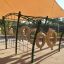 Équipement de aire de jeux Caterpillar climbing net sous un pare-soleil.