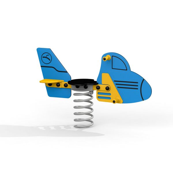 Équipement de terrain de jeu balançoire à ressort bleu et jaune Jet rocking