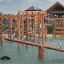 Nature Seesaw équipement d'équilibre en bois pour aire de jeux avec corde et anneaux sur sol de sécurité