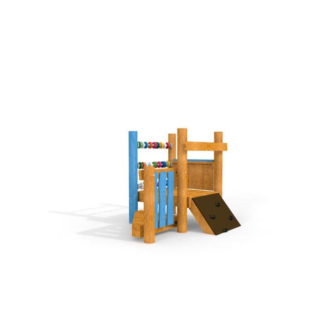 Structure d’escalade de terrain de jeu en bois Captain's Bridge avec accents bleus et perles de boulier.