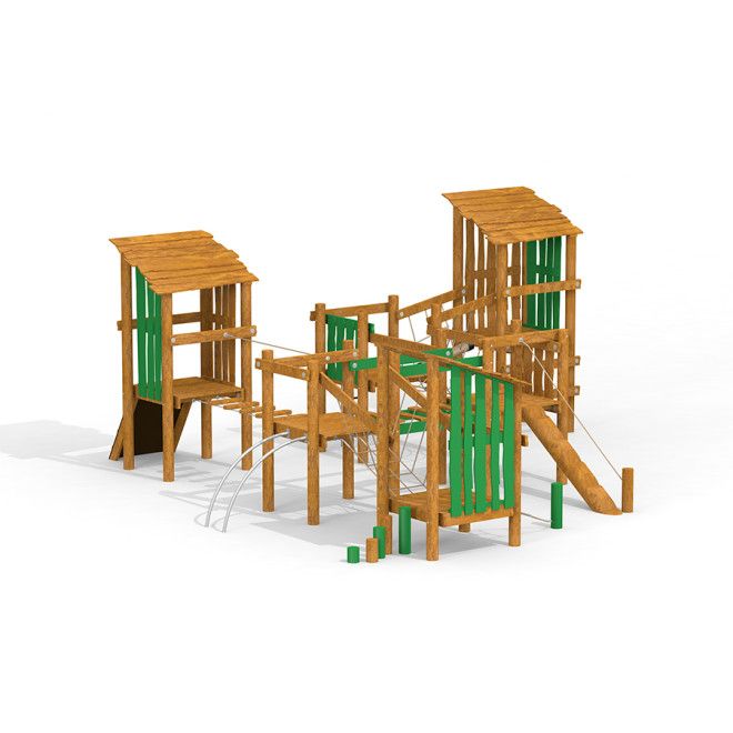 Structure de jeu en bois Rope Center avec toboggans et éléments d’escalade