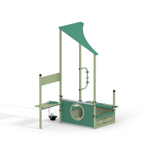 Équipement de jeu Saturn en couleurs vert et beige.