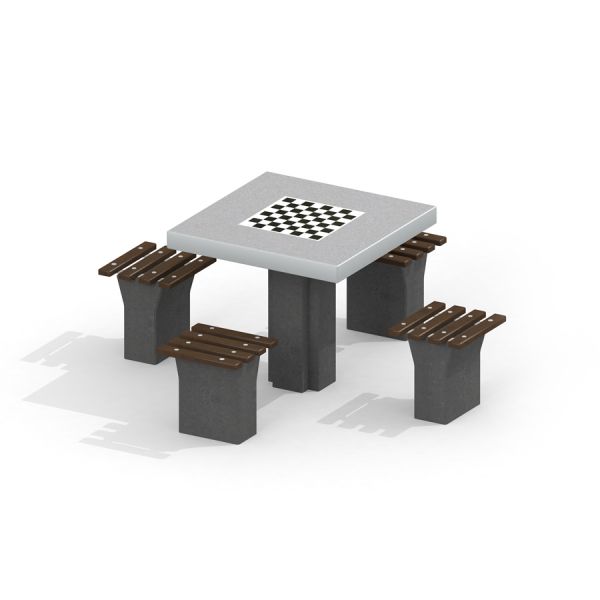 Table Chess avec quatre sièges-bancs.