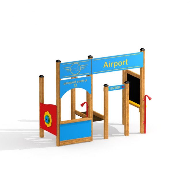Équipement de jeu de plein air Airport avec contrôle des passeports et panneaux d'entrée pour le jeu imaginatif des enfants.