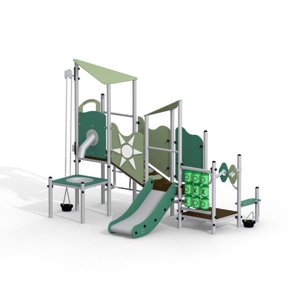 Structure de aire de jeux Weather Station avec toboggan et éléments d’escalade
