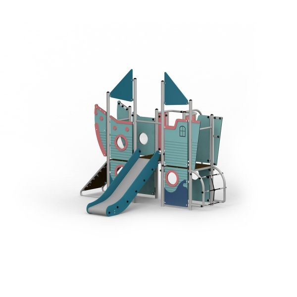 Pirate Ship playhouse with slide, steel structure pour enfants.