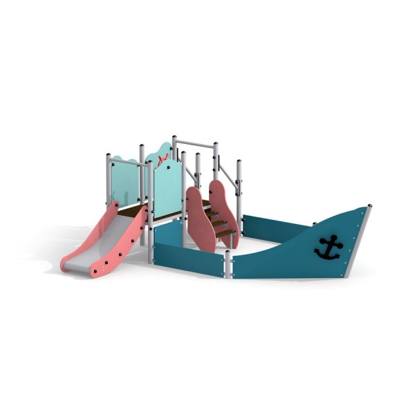 Ensemble de aire de jeux Wonderland Small Ship Sandbox avec toboggan et escaliers d’escalade