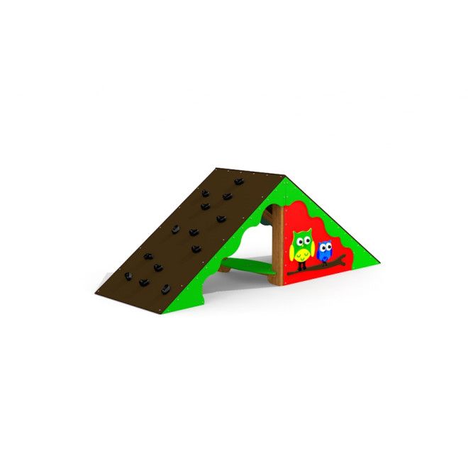 Tent wooden playhouse avec mur d’escalade et design coloré de hibou pour aire de jeux