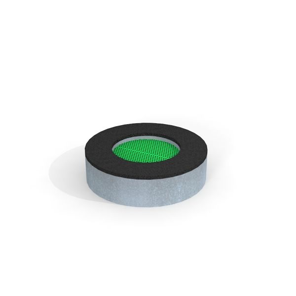Round trampoline (80 cm) avec rembourrage noir et tapis de saut vert.