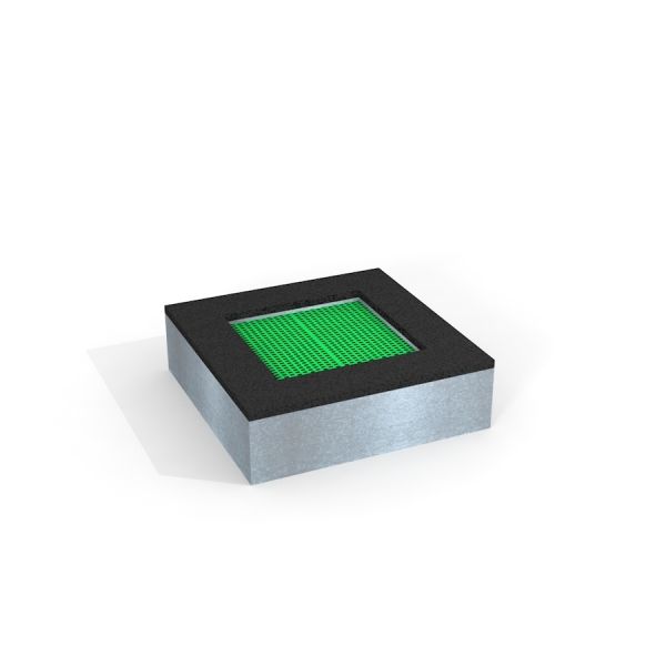 Square trampoline (80 cm) avec un tapis de saut vert et un cadre noir.