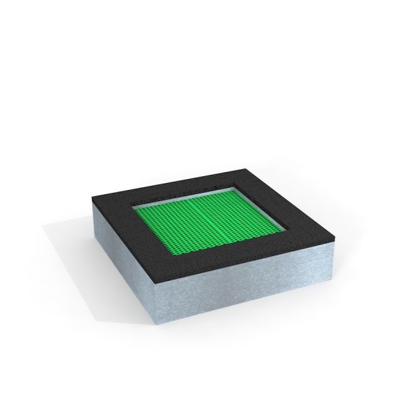 Square trampoline (100 cm) avec une surface de saut verte et une bordure noire.