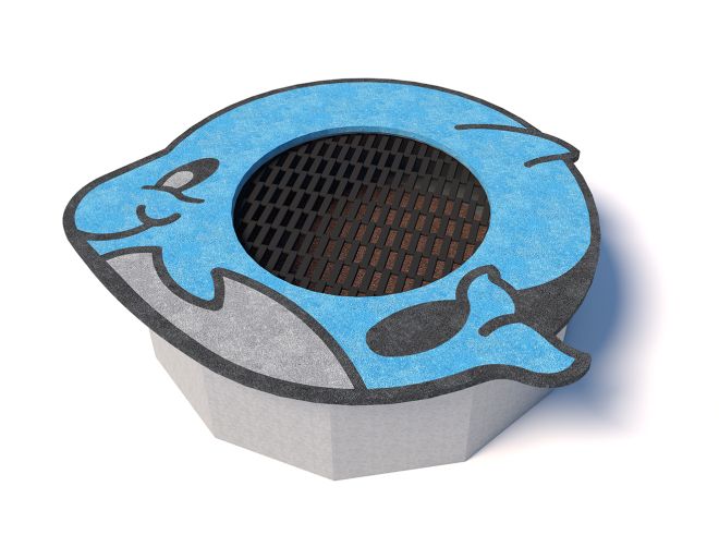 Dolphin round trampoline pour enfants avec motif dauphin bleu.