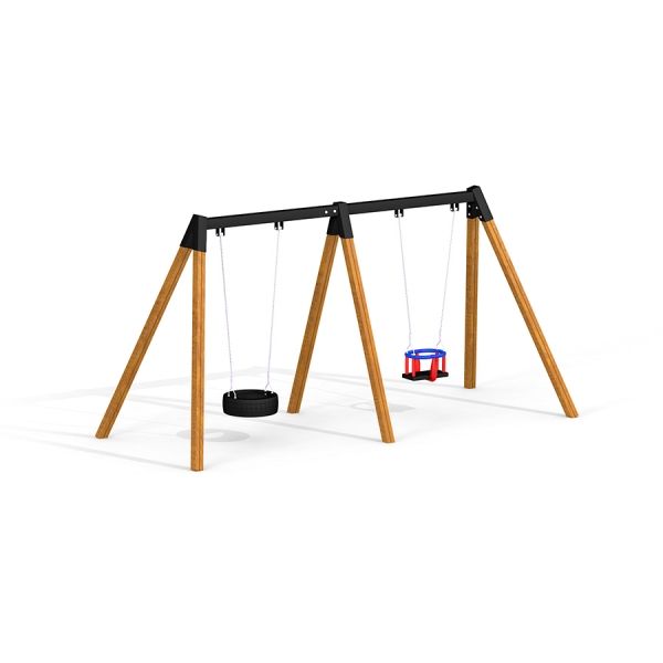 Équipements de aire de jeux Double Swing avec une balançoire à pneu et une balançoire siège enfant