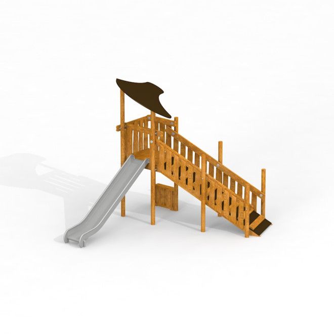 Elbrus wooden playhouse with slide et escaliers pour aire de jeux pour enfants