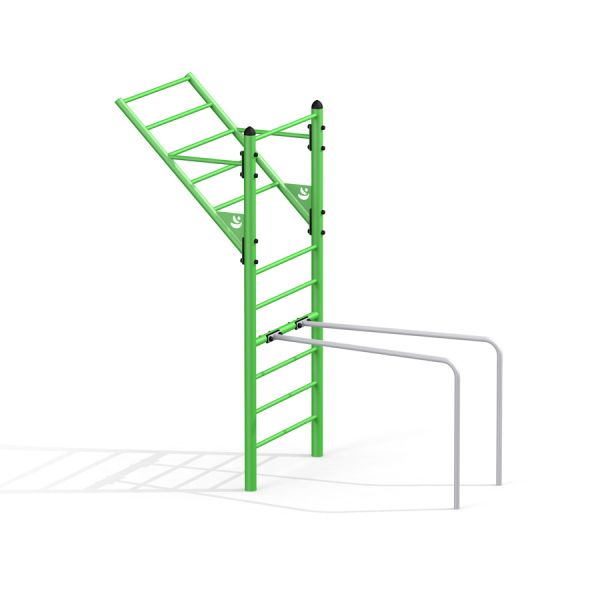 Équipement de fitness extérieur vert Scala Training Set avec échelle et barres pour l’exercice