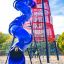 Équipement de terrain de jeu coloré avec Bise climbing net et toboggan spiral bleu