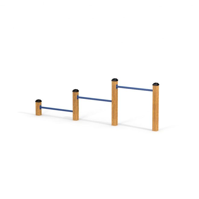 Agility Jump Bars Set avec trois poteaux en bois et des barres horizontales bleues pour l’entraînement d’agilité sur aire de jeux