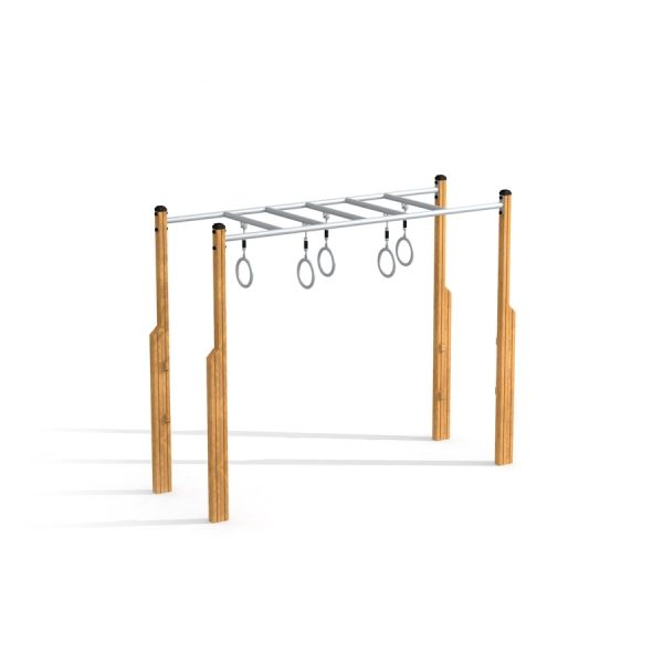 Horizontal ladder w/ climbing rings en métal et en bois