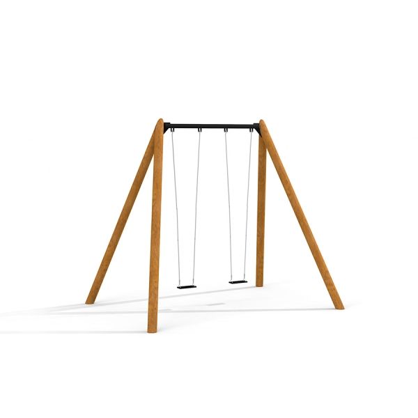Ensemble de balançoires doubles en bois Nature Double Swing 5m pour aires de jeux.