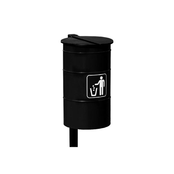 Poubelle City noire avec couvercle pour l'élimination des déchets en extérieur.