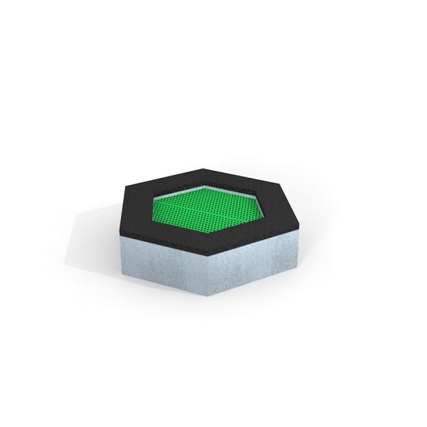 Honeycomb Trampoline avec design hexagonal et surface de saut verte.