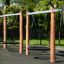 Double Swing Robinia (BNS 120) ensemble de balançoires de terrain de jeu en bois avec quatre balançoires rondes à pneus sur chaînes