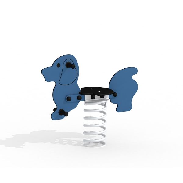 Jeu à ressort bleu Doggy rocking pour enfants dans une aire de jeux.